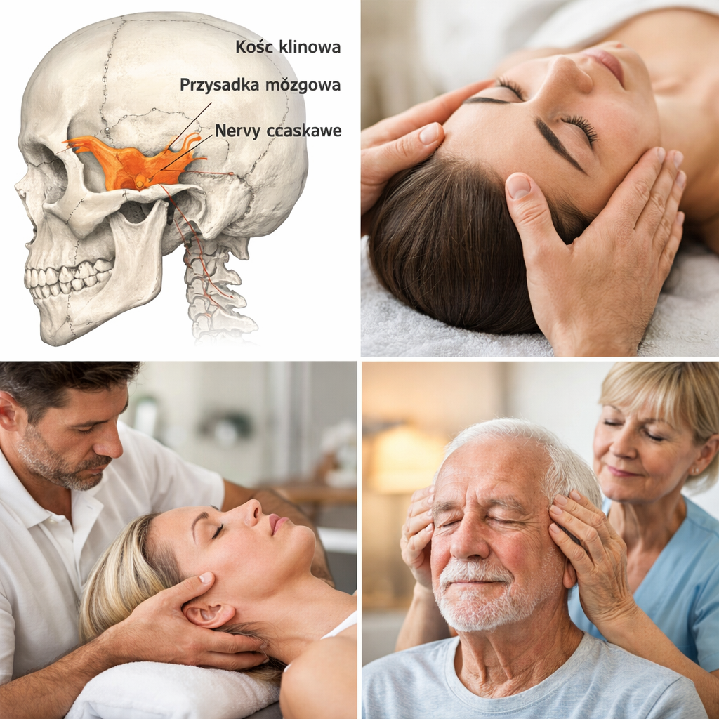Kość klinowa w czaszce oraz delikatny masaż głowy wspierający układ nerwowy i funkcje mózgu